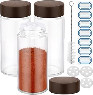 Segarty 4oz Spices Jars with Wood Lids, 3 PCS 120ml Round Spice Containers, Clear Glass Seasoning Organizers Herb Cereal Bottles for Storage, Empty Salt and Pepper Shakers with 7 Stickers and 1 Brush
