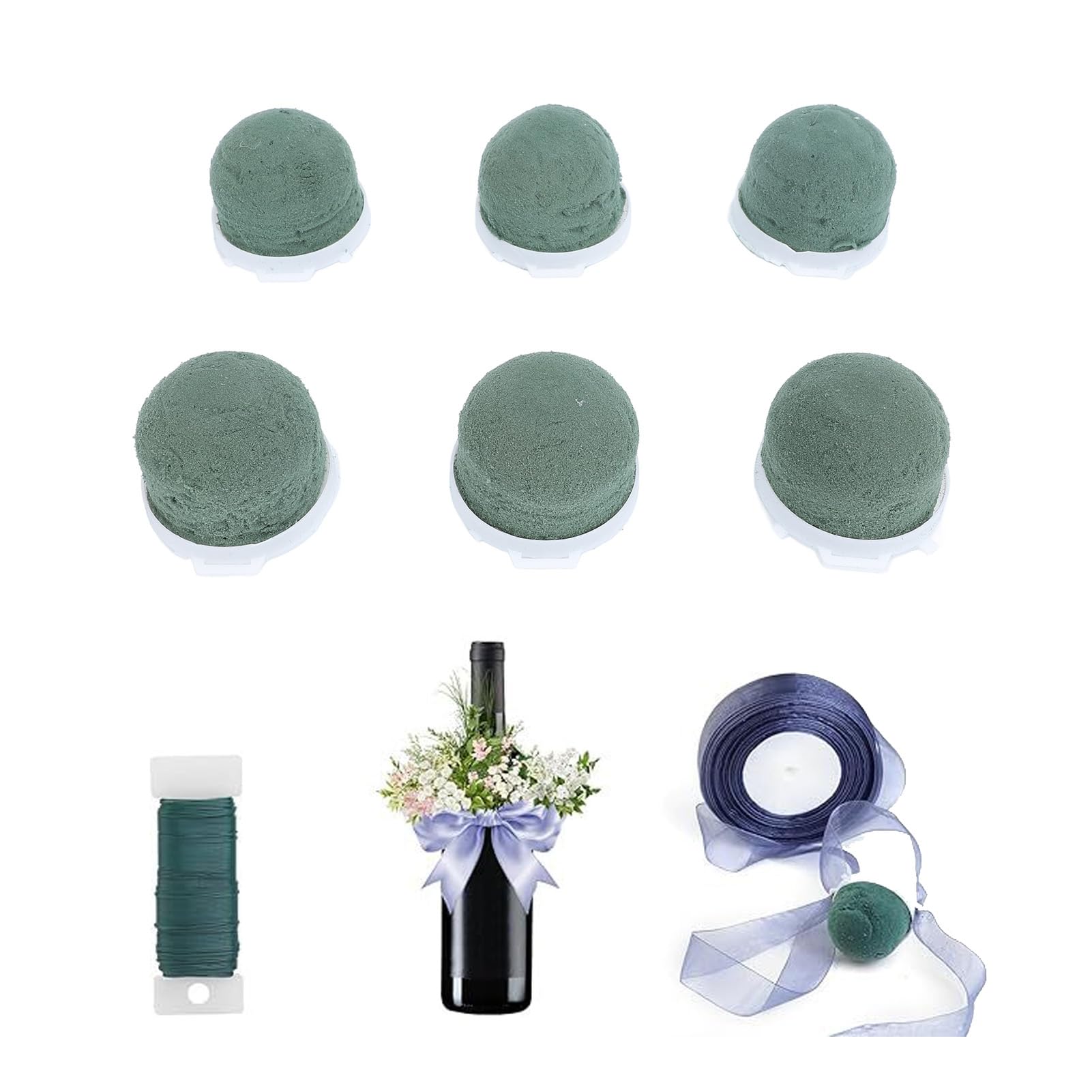 24 PCS Mini Floral Foam Holder, Round No Odor Bouquet Holder Wine Bottle Flower Arrangement Holder with Iron Wire for Table Wedding Decor