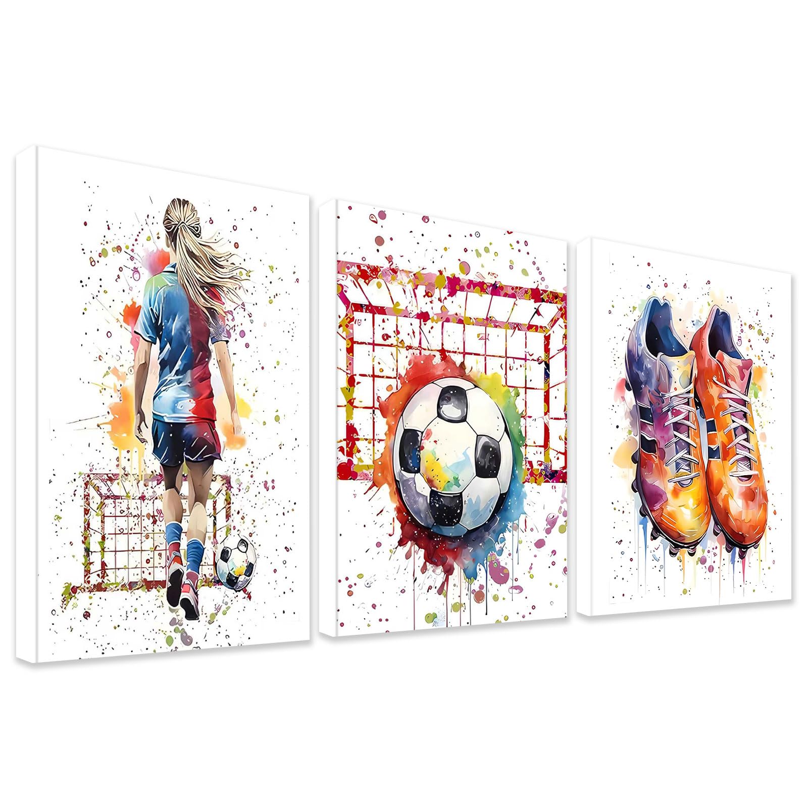 KiKiHong 3-Piece Watercolor Football Wall Art,Sport Framed Wall Art โ image 1