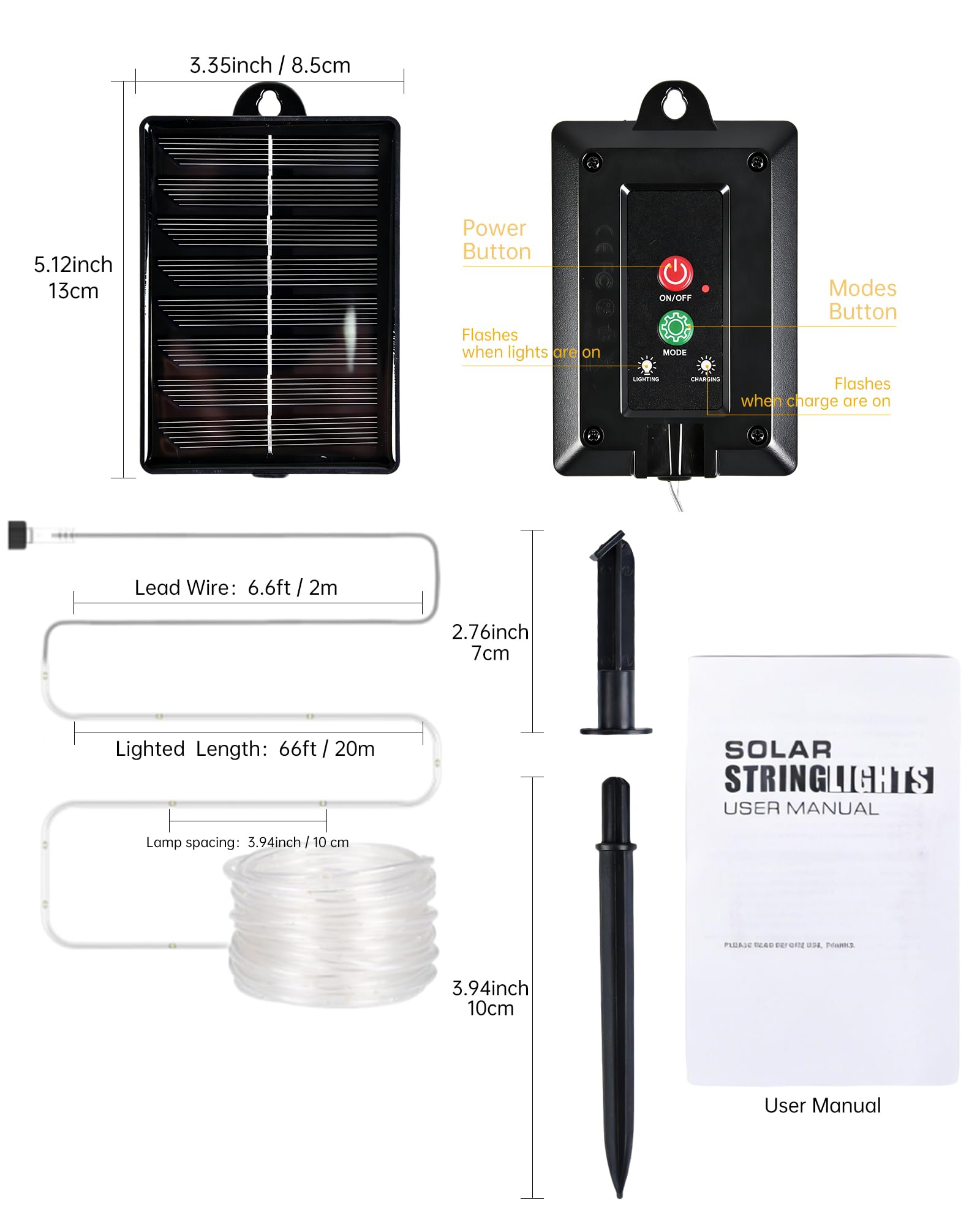 MERRIMAX M Solar-Lichterkette für den Außenbereich, 200 LEDs, 200 LEDs, wasserdicht, 8 Modi, solarbetriebene Solarröhre für den Außenbereich, für Baum, Terrasse, Pool, Deck-Dekoration (Weiß, 1 Stück)