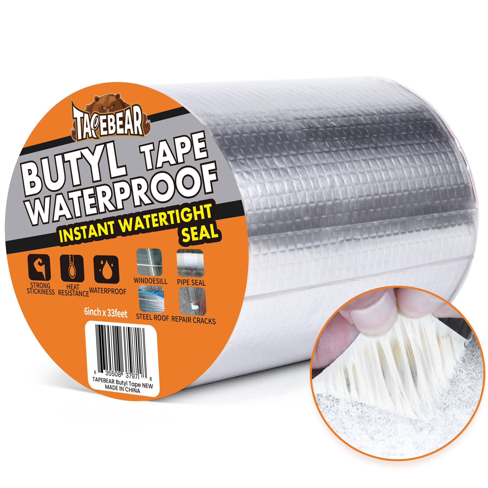 Tapebear Silver 150Mm X 10M Butyl Tape Waterproof Sealant Tape, Aluminum Foil Duct Sealing Tape For Rv Roof Repair, Boat And Pipe Sealing, Silicone, Glass & Edpm Roof Leak Patching,