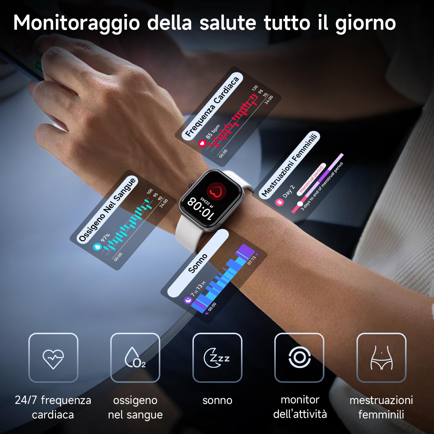 WMK Smartwatch Donna Orologio Fitness con Rispondere effettuare Chiamate Cardiofrequenzimetro Sonno Alexa AI SpO2 Contapassi-IP68 Smart watch con 110+ Sportive Giochi per iOS Android(Bianco)
