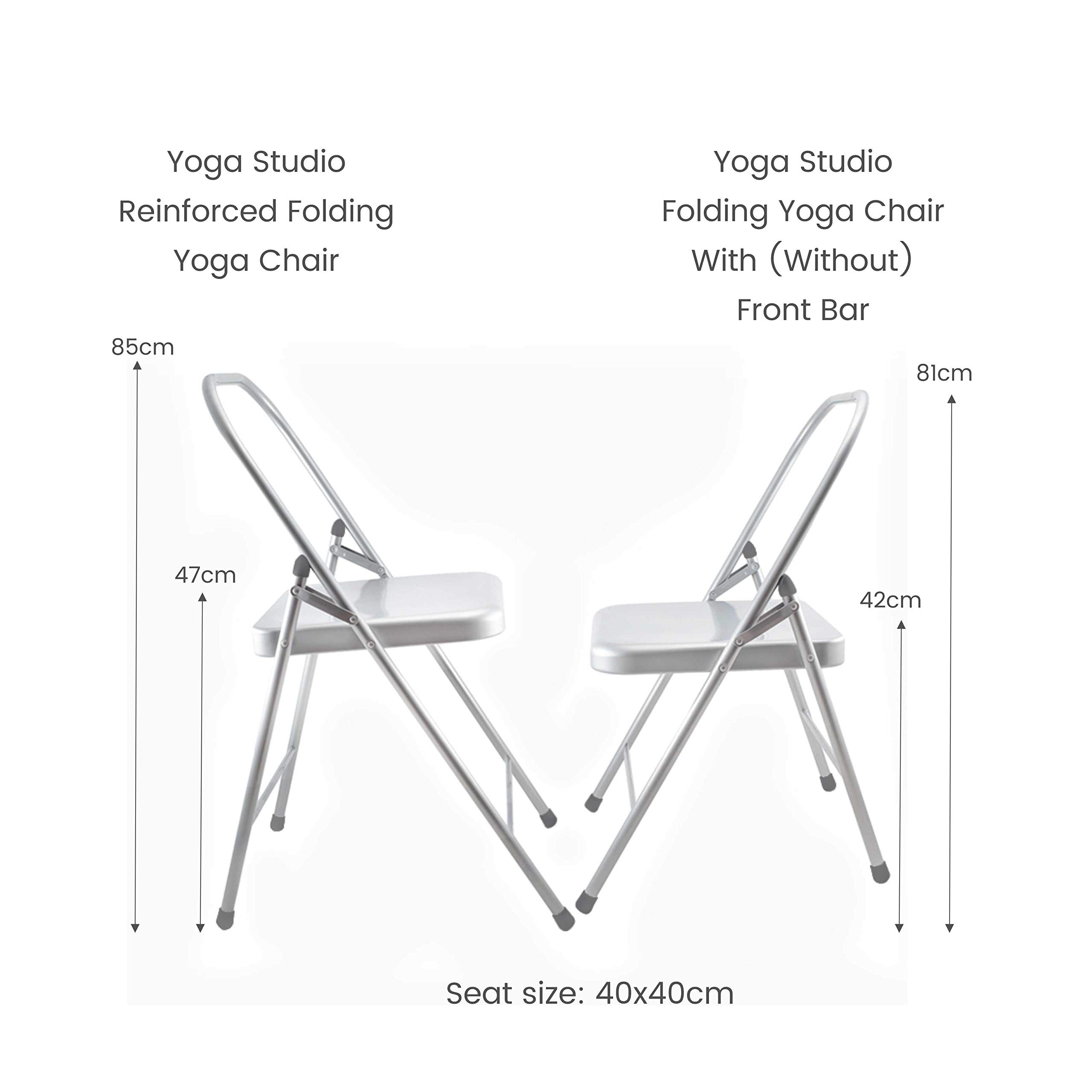 Yoga Studio YS/Folding/Chair/NoFBar, Sedia da Yoga Pieghevole Senza Barra Anteriore, Dimensioni: 47 x 49 x 81 cm Unisex-Adulto, Argento, Standard