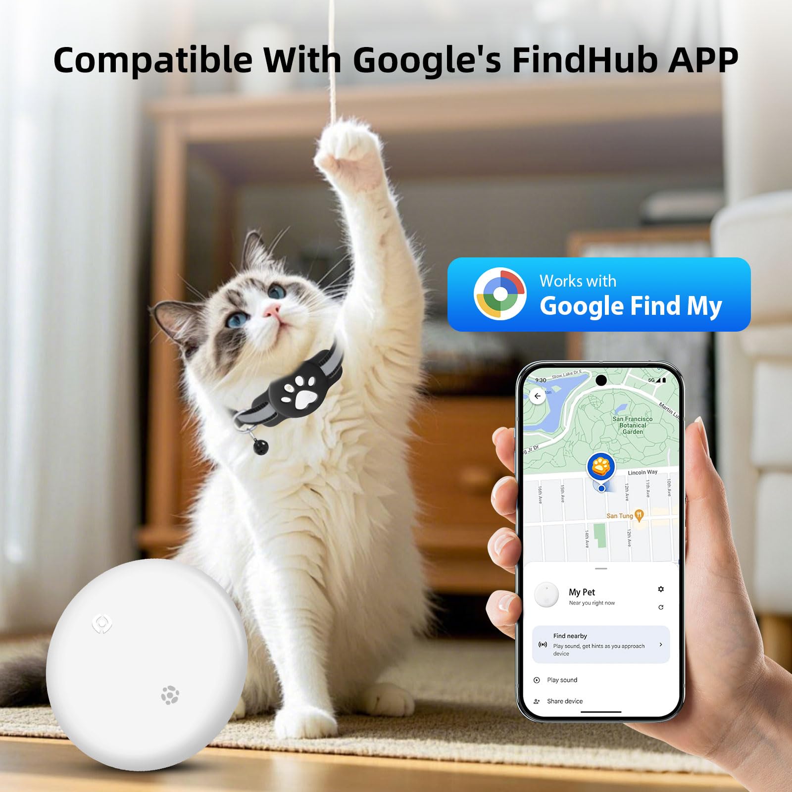 Localizzatore GPS per gatti, mini tracker senza ABO per gatti (solo Android), con collari catarifrangenti, impermeabile IP68, compatibile con Google Find My Device
