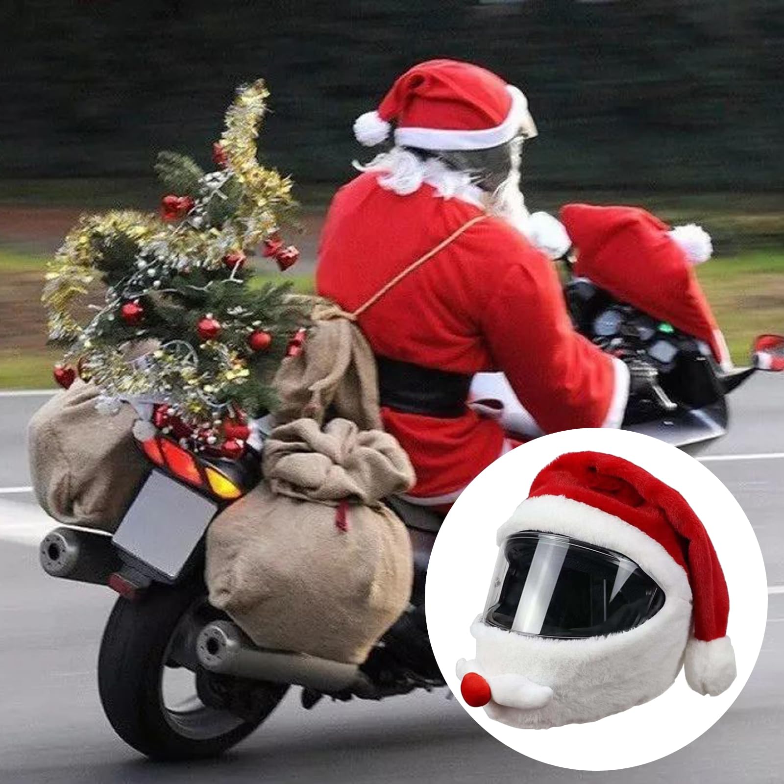 Gorro de Papá Noel para motocicleta con guantes, gorro de Navidad Niktule, funda para casco de moto, divertido regalo de Navidad, gorro de Navidad universal rojo para moto, ciclismo