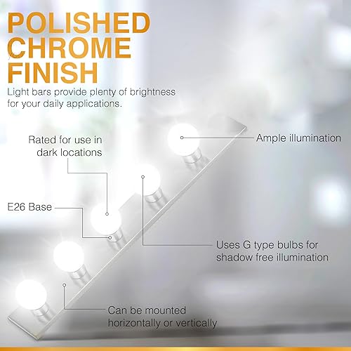 Vista 42 de DYSMIO Lighting - Tira de tres luces para tocador de estilo Hollywood con placas doradas, accesorios de calidad de salón para dormitorio, baño, Oro