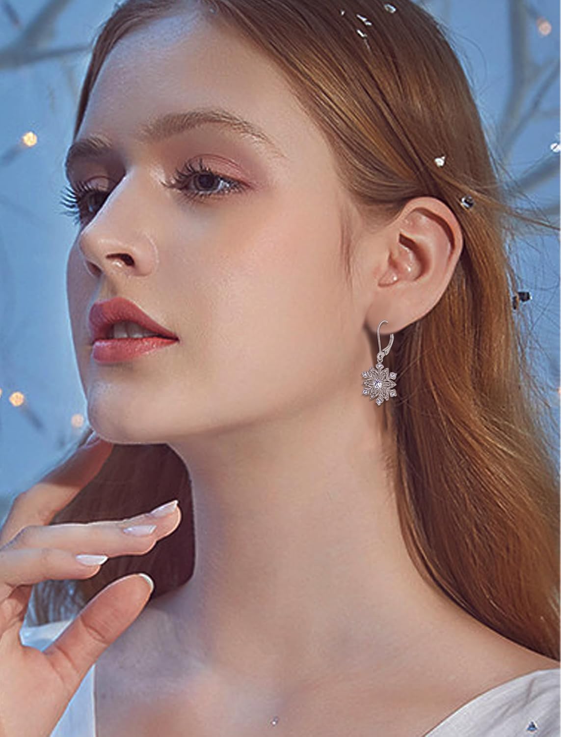 Snowflakes Dangle Earrings Sterling Silver Frozen Drop Earring Birthstone Leverback Jewelry for Women