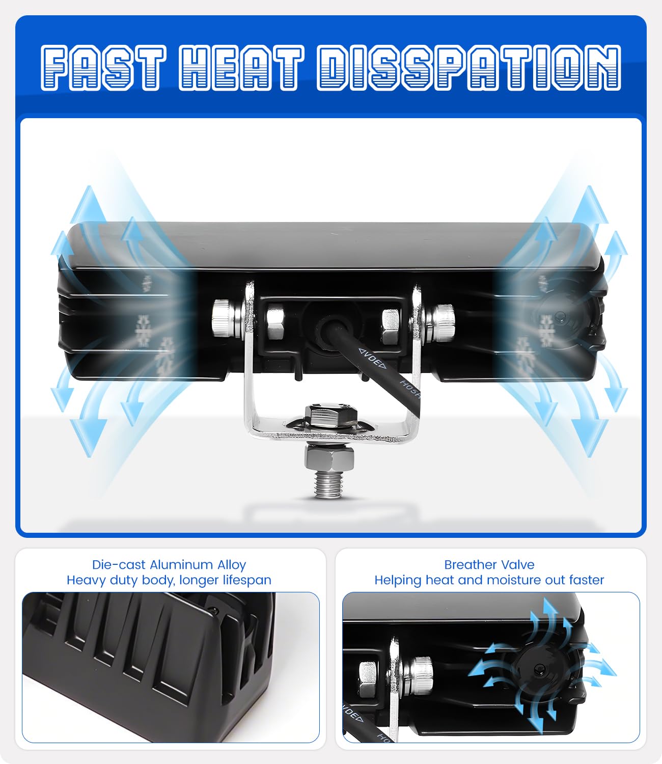 Exzeit 48W 6 Inch Light Bar, 4400 Lumens Flood Backup Light for Tucks, Single Row Off Road Driving Fog Lights for Golf Cart Roof SUV ATV 4WD Car, E-Bike Auxiliary Headlight, 12V/24V