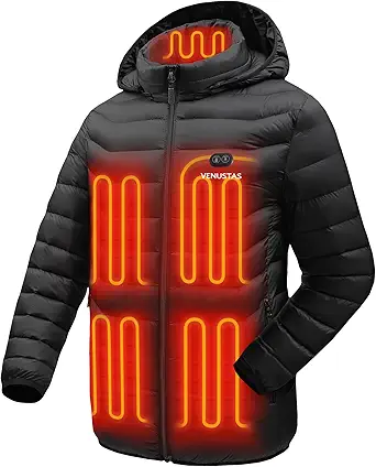 Venustas Unisex Dual-Control Heated Jacket, Water-resistant Heated Coat for Women and Men with Battery Included