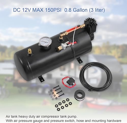 Miniatura 5 de Bomba de tanque de compresor de aire DC 12V MAX 150PSI con tanque de 3 litros, bomba de compresor de aire portátil de 0.8 galones para tren, camión,