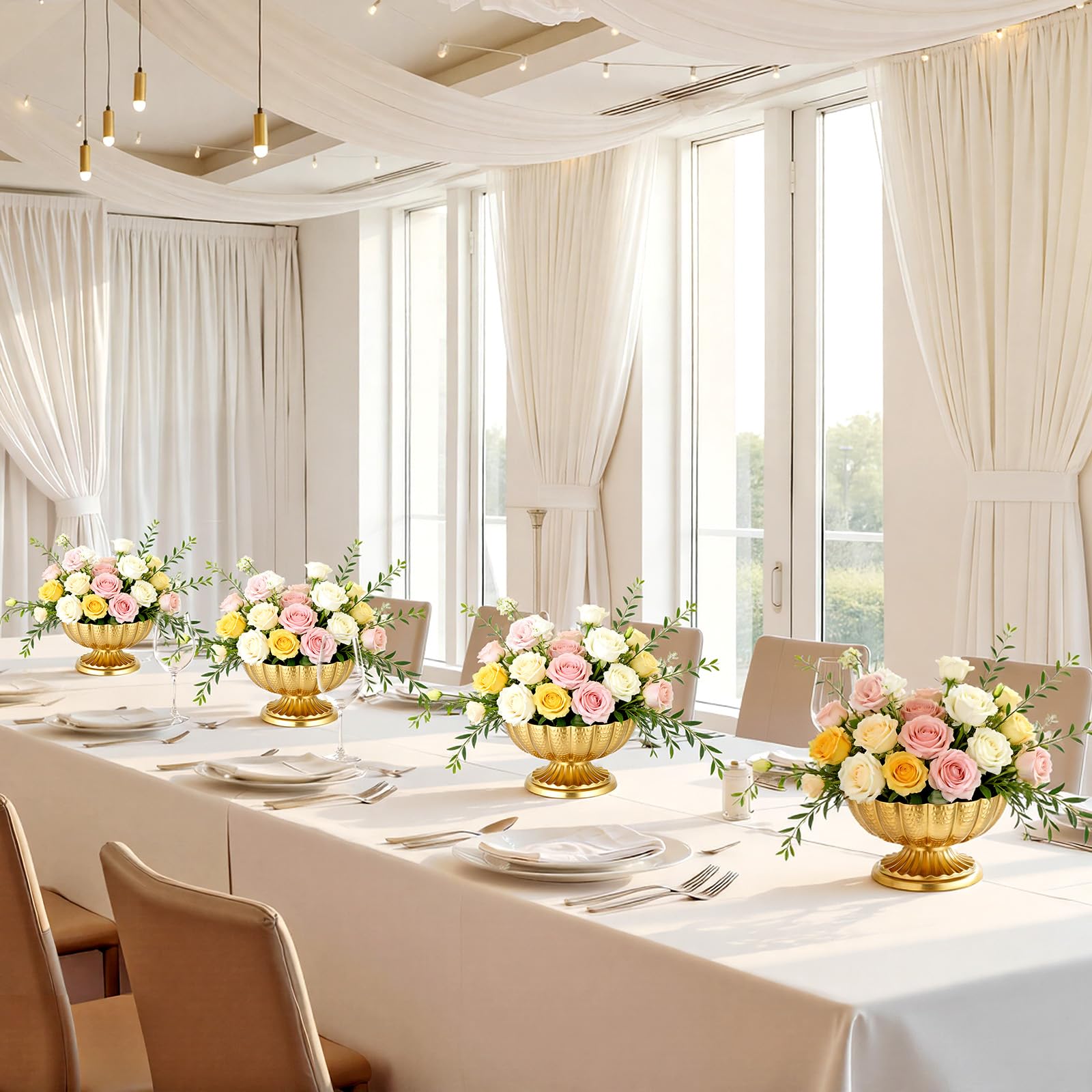VEVOR 10 STK. Hochzeitsvasen Tafelaufsatz Blumenvasen für Hochzeit 10 cm Hoch, Metall Tafelaufsatz Vasen mit Blumenständern, Blumenschale Tischdeko für Hochzeiten Party Jubiläumsfeier Zeremonie, Gold