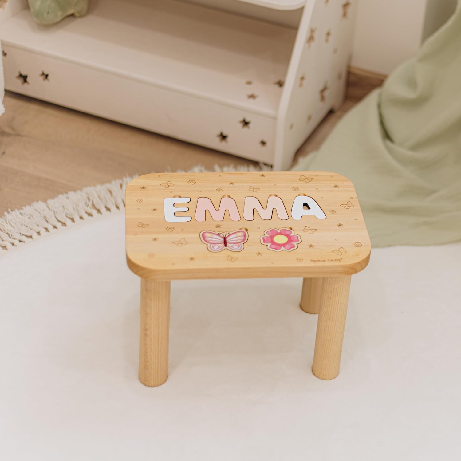 Dino Nursery Decor 1st Birthday Gift Montessori Furniture for Kids Gifts for Toddlers Wooden Name Puzzle Stool Personalized Baby Boy Gifts