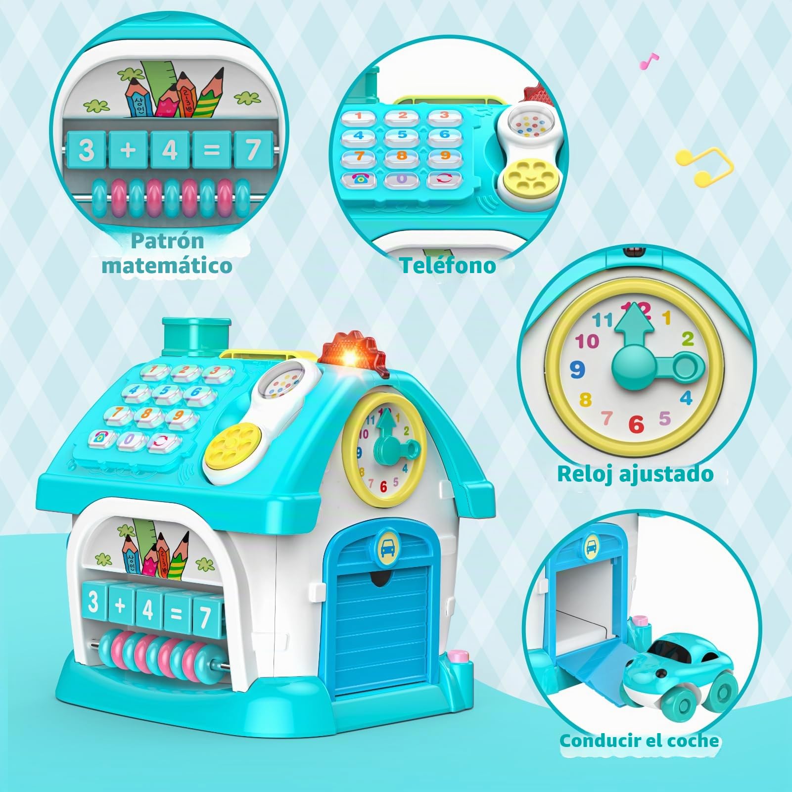 Juguetes para niños de 1 2 años: Montessori juguetes para 1 año de edad, 6 en 1 actividad multifunción casa juguete para bebé con sonido/música/reloj, regalos de cumpleaños para niños de 1 2 años