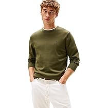 Tommy Hilfiger Uomo Pullover Essential Cotton con Scollo Rotondo, Verde (Huntsman Green), L