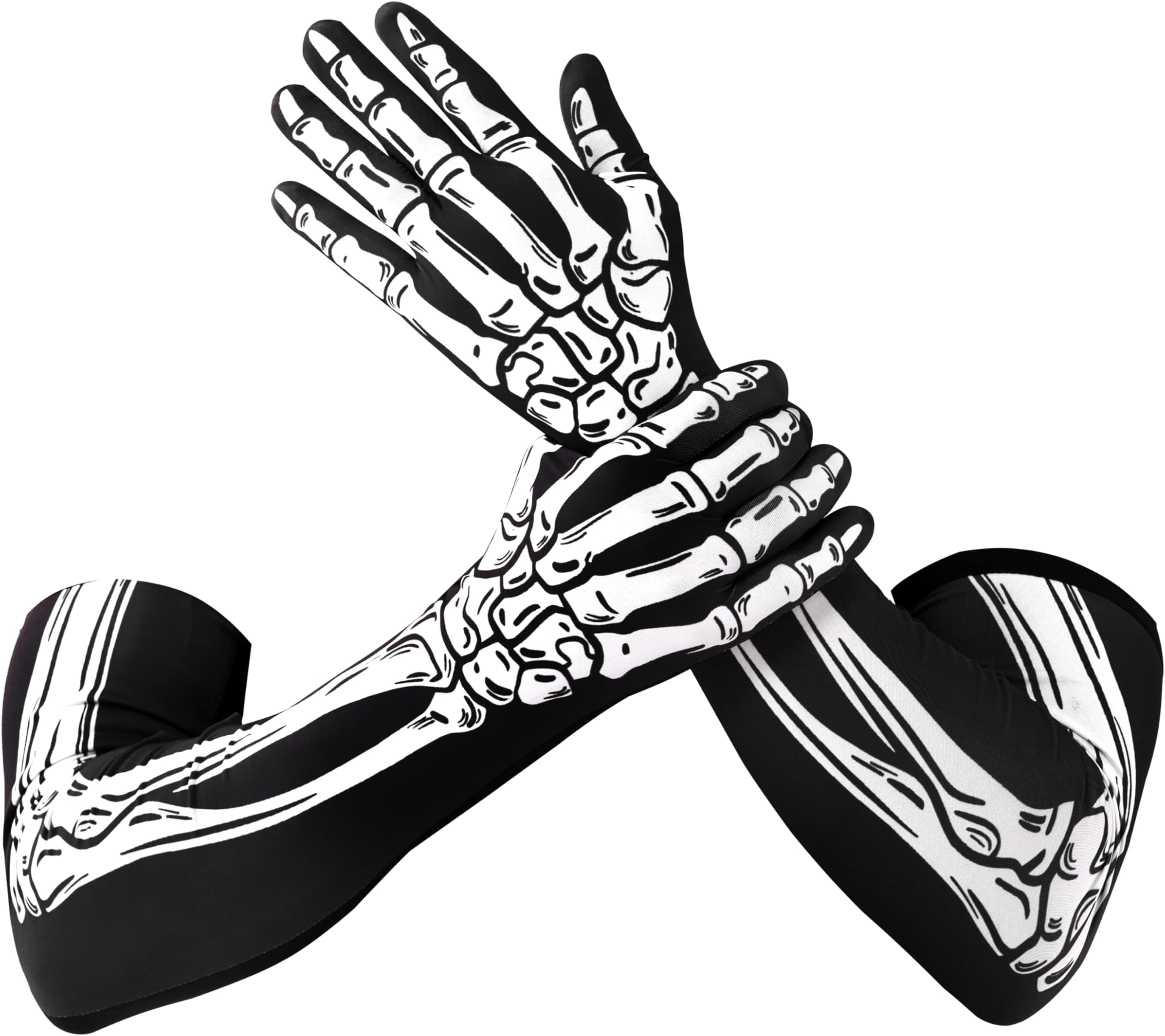 Halloween Skeleton Arm Length Gloves for Adult, Bone Skull Gloves for Women Men for Halloween Cosplay Parties