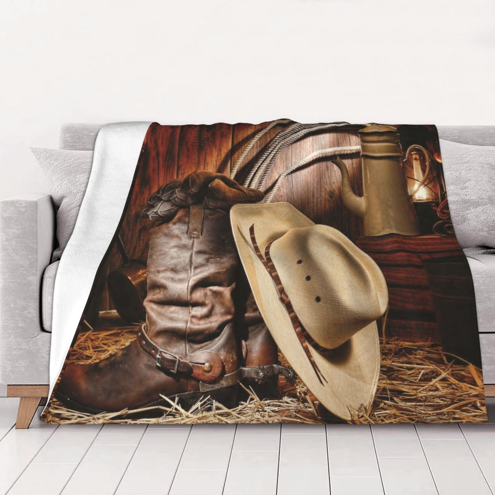 Couverture en flanelle contre le froid grand plaid chaud jeté de lit cowboy