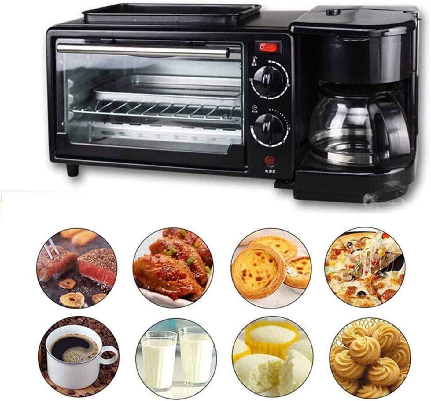 Máquina de Desayuno 3 en 1, Mini Horno, máquina de sándwich a la Parrilla eléctrica Multifuncional, tostadora de Acero Inoxidable con Plancha for Hacer Pasteles de sándwiches de café