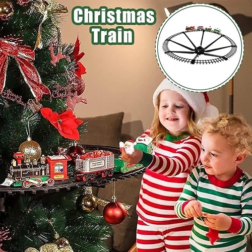 Miniatura 2 de Juego clásico de tren de Navidad con luces y sonidos, pistas de tren de tren de 11.5 pies, modelos de juguete a pilas, juego electrónico de plástico