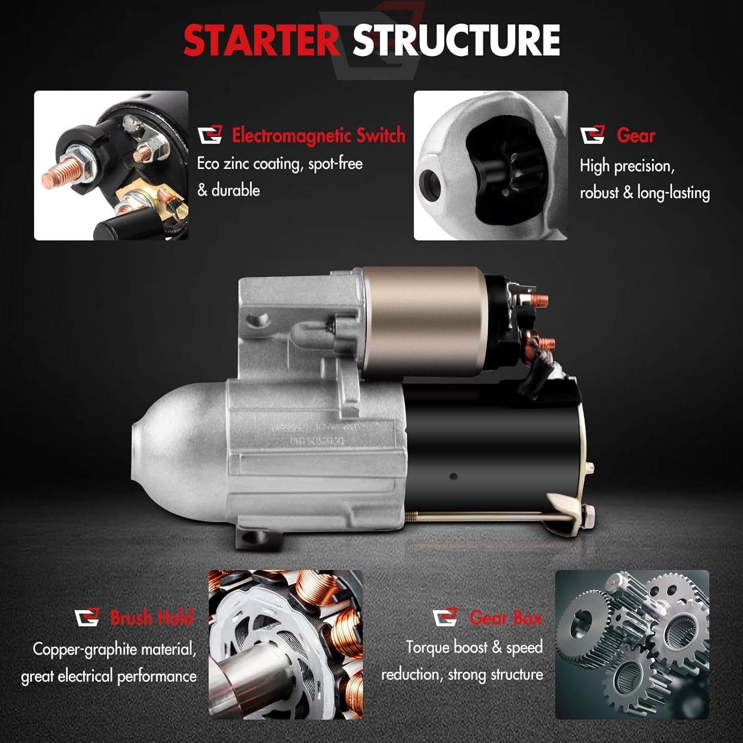 New Starter Replacement for Chevrolet for S10 2.2L 2002-2003 for Buick for Rendezvous 3.4L 2002-2005 for Chevrolet for Monte Carlo 3.4L 2000-2005, 9000868 8000058, 1.4kW/12 Volt Starter