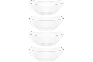 PLASTICPRO Square Plastic Clear Party Snack Bowls For Serving Pack of 4 (16 OUNCE)