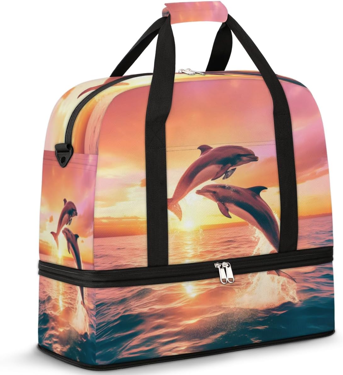 QsirBC Dolphin Animal Texture Gym Bag for Women Duffle Tote with Shoes Compartment Men Weekender Duffel for Dance Travel Sports Swimming Overnight