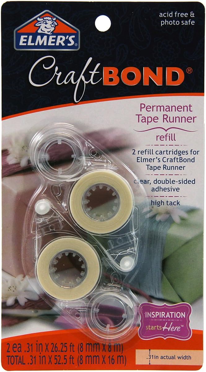 ELMERS Craftbond Permanent Tape Runner Refills, 31" by 26-1/4 Feet, Clear, 2 Refills Per Pack (E4007)