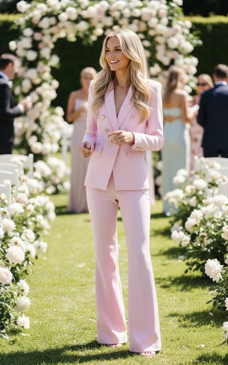 2 Piece Suits for Women Dressy Business Womens Suit Double Breasted Peak Lapel Flared Pants Womens Suits