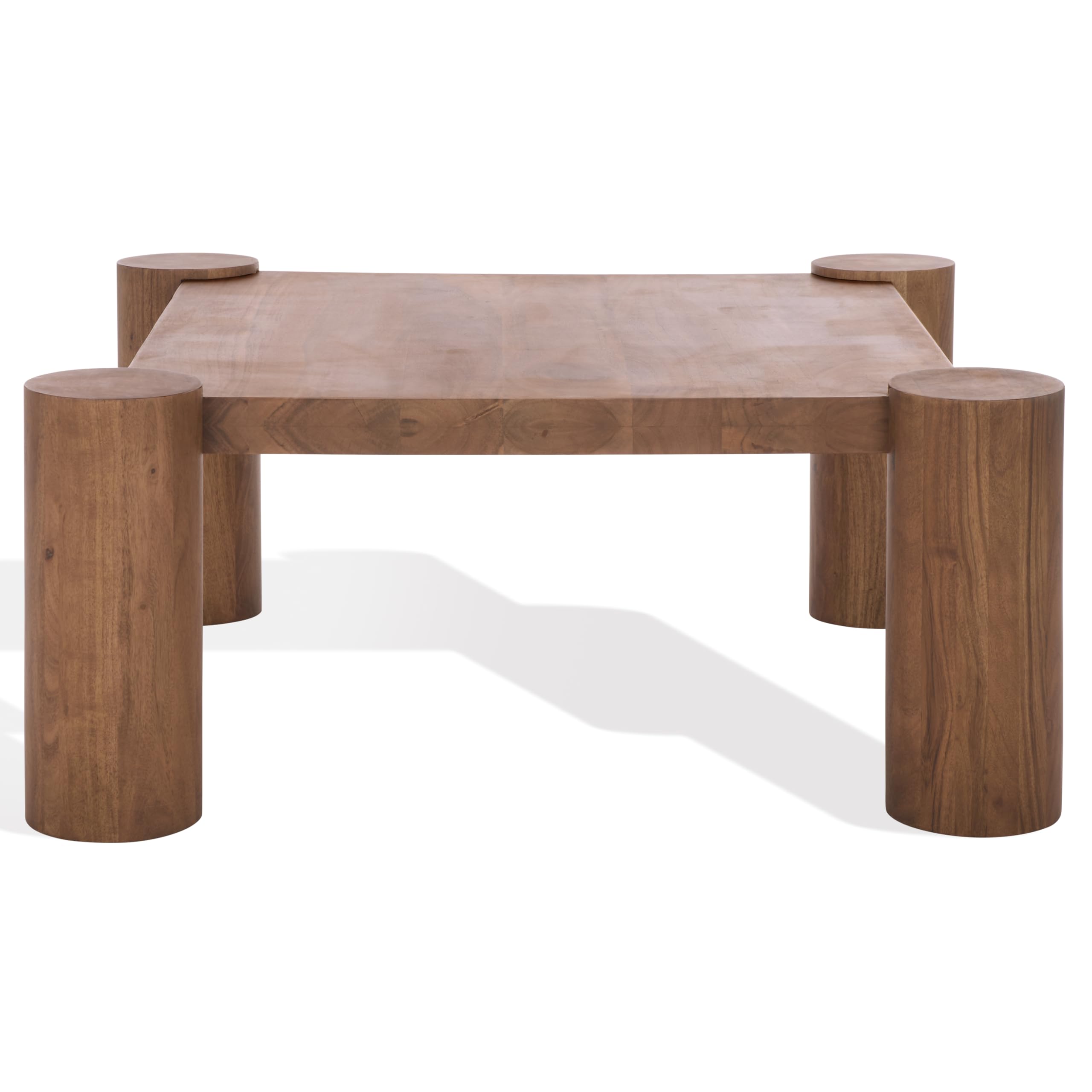 SAFAVIEH Couture Collection - Trescott Solid Wood Square Coffee Table with Chunky Cylinder Legs Modern Accent Cocktail Table