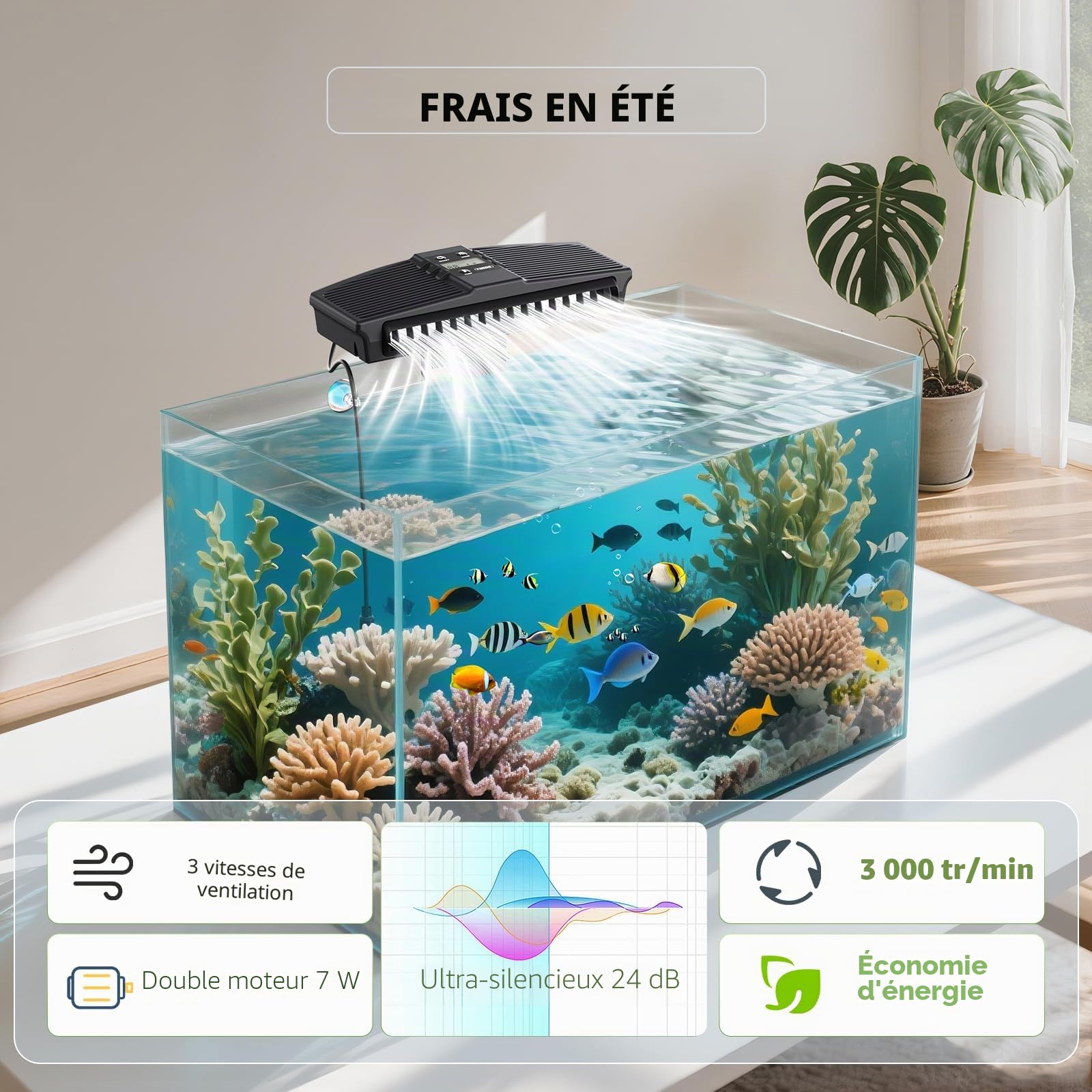 Refroidisseur d'aquarium PAIZOO, Ventilateur de Refroidissement de bac à Poisson avec sonde de température et écran LCD Refroidisseur d'eau pour Aquarium pour Accessoires Axolotl Betta, 7W