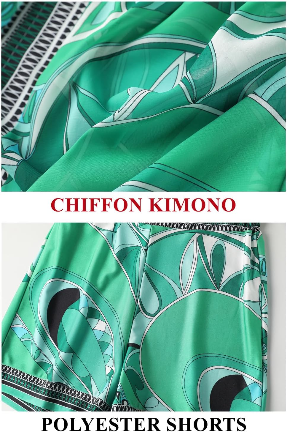 QegarTop Kimono Shorts Set for Women Two Piece Summer Vacation Outfits Flowy Beach Cover up Duster - Image 3