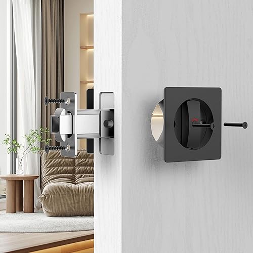 Miniatura 3 de Cerradura indicadora de bloqueo de puerta de bolsillo, manijas empotradas, pestillo de privacidad para camabaño para puerta de 1 38 pulgadas a 2 316