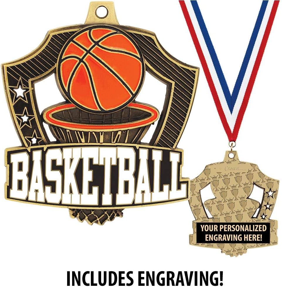 Crown Awards Custom Basketball Medals, 2 1/4" Shieldz Basketball Award Medals with Free Engraving