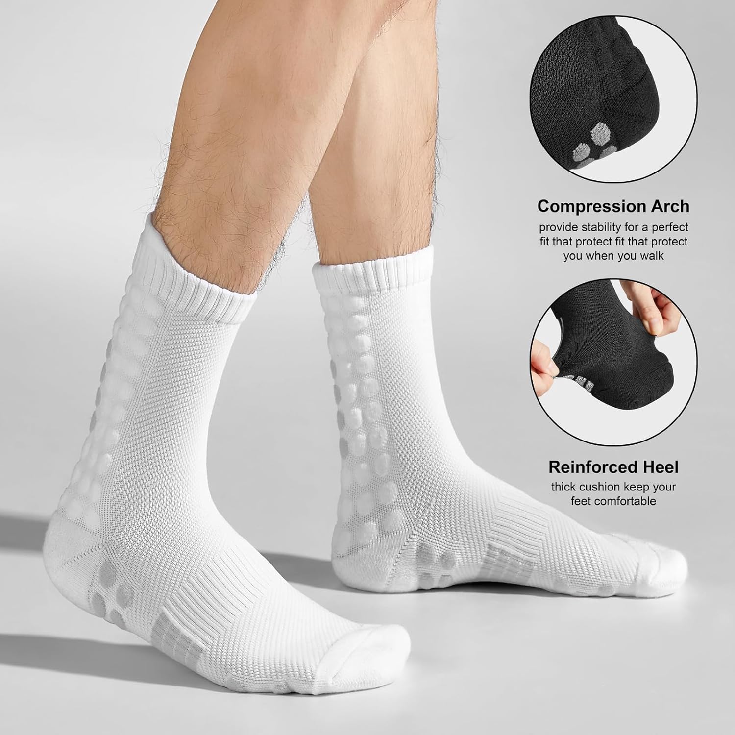 Men's cotton mid-calf work socks, sweat-absorbing sports socks suitable for hiking, sports and running - 4 Pairs - Image 3