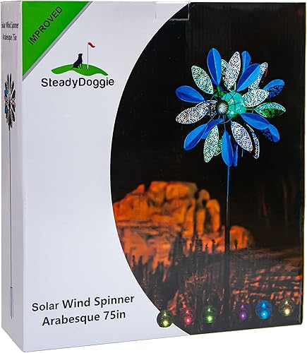 Miniatura 7 de SteadyDoggie Molinillos de viento de 75 pulgadas Arabesque - Funciona con energía solar con bola de vidrio LED multicolor - Molinillo de viento