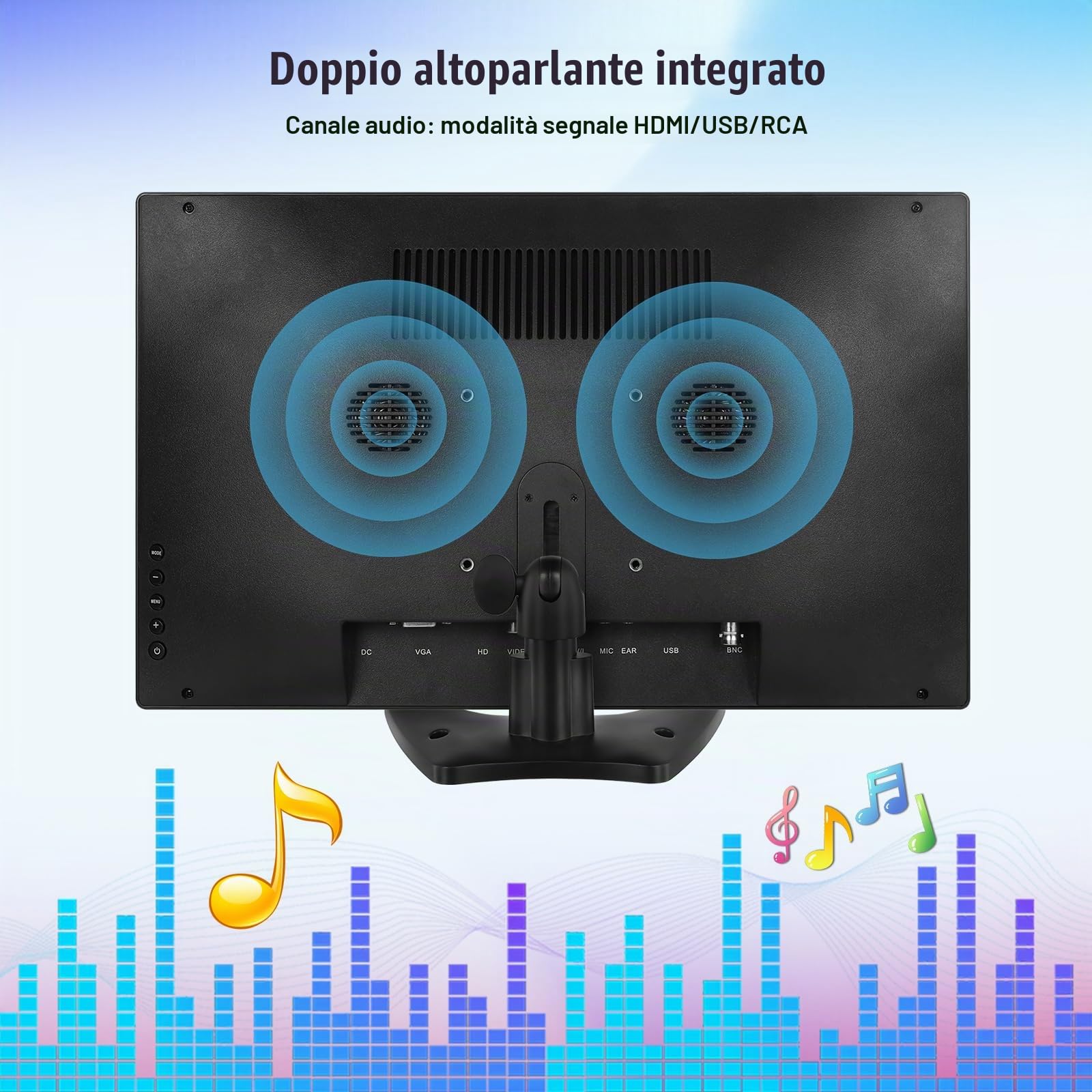 CAMECHO 15,6 Pollici Mini Monitor Full HD 1920 * 1080 Altoparlante Integrato con HDMI-VGA Ingresso-RAC-BNC Display Video Player Monitor per Gioco/PC/TV/DVD/Camera di Sicurezza