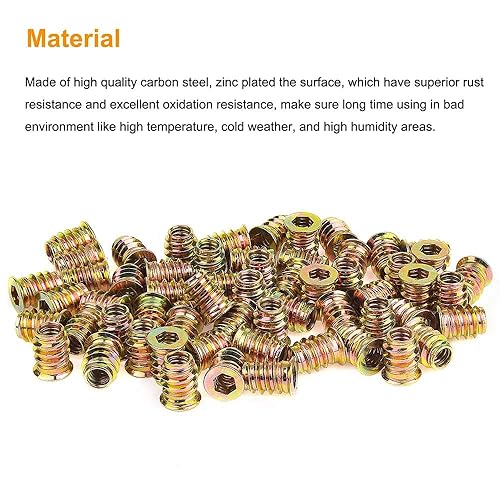 Miniatura 2 de Powlankou 60 tuercas de inserción de muebles de 14"-0.787x0.591 in, tuercas hexagonales roscadas con una llave hexagonal