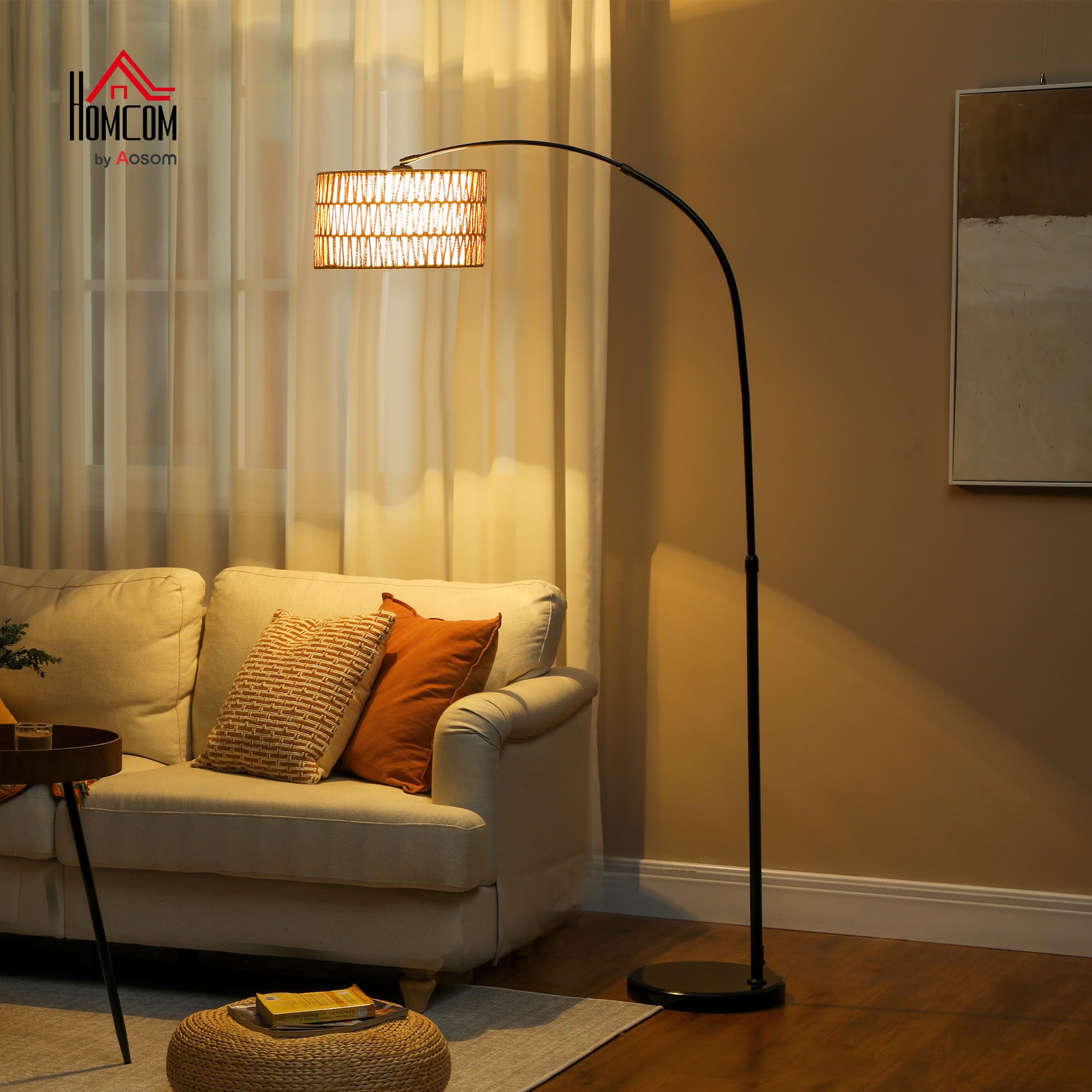 Lampa podłogowa z abażurem z lnu, E27, do salonu