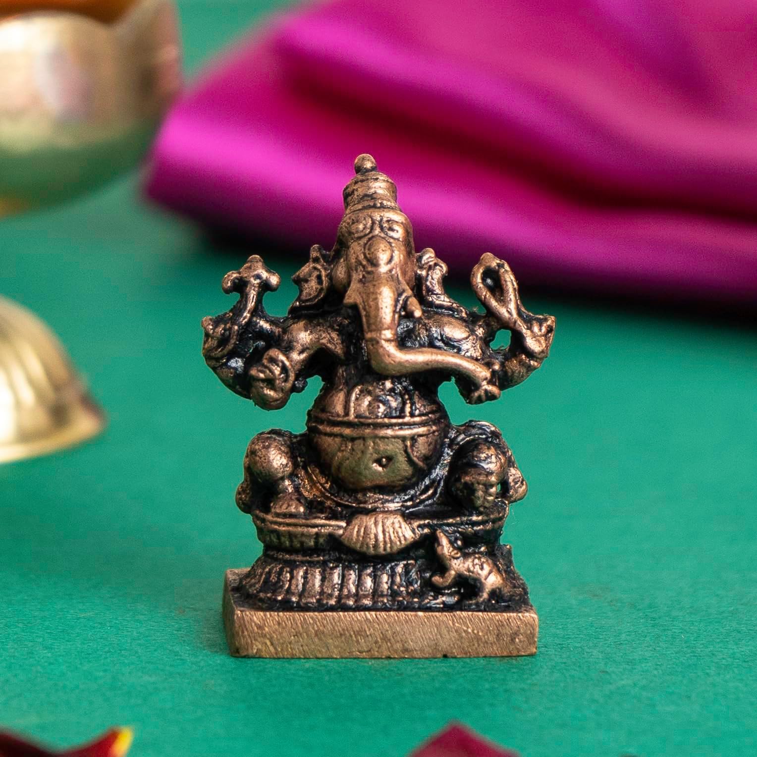 Copper Idols India Handmade Copper Ganesha Idol | 1.5 Inches | Patina Antique Finish