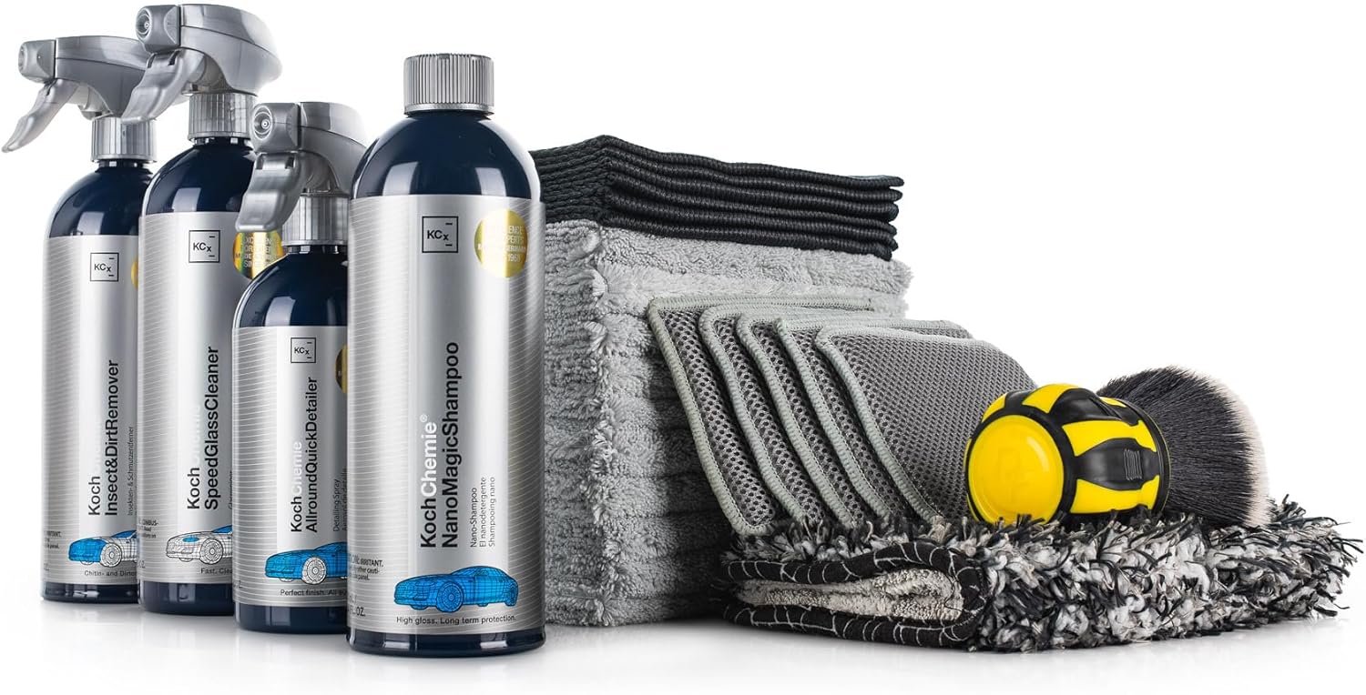 The Rag Company - Bug Scrubber & Exterior Finish Kit - Bug Remover, Nano Car Wash Soap, Quick Detailer, Automotive Glass Cleaner, Wash Mitt, Microfiber Towels & Detail Brush