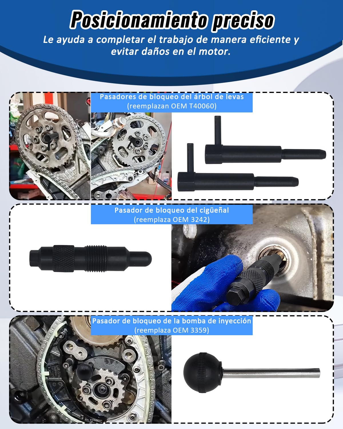 Herramienta de Calado distribucion de Ajuste del Motor Compatible con VW Audi 2.7 3.0 TDI, Bloqueo del cigüeñal y árbol de levas reemplaza T40049, T40058, T40060, T40061, T40062, 3359, 3242