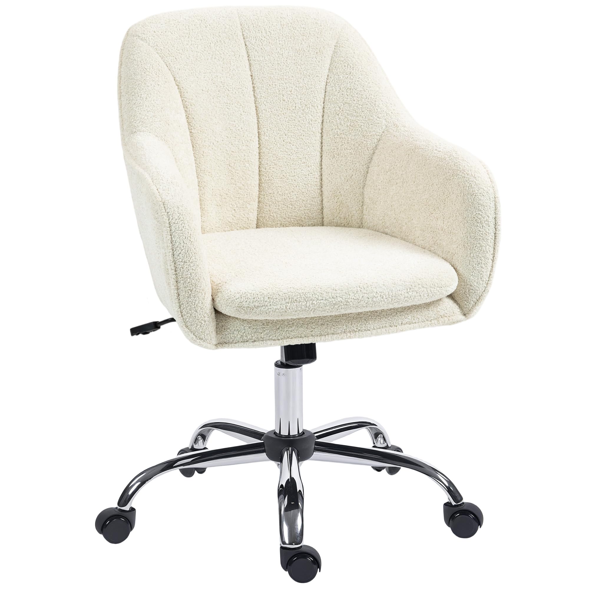 HOMCOM Snow Flannel Office Chair Makeup Vanity Chair Wheeled Beige — image 1