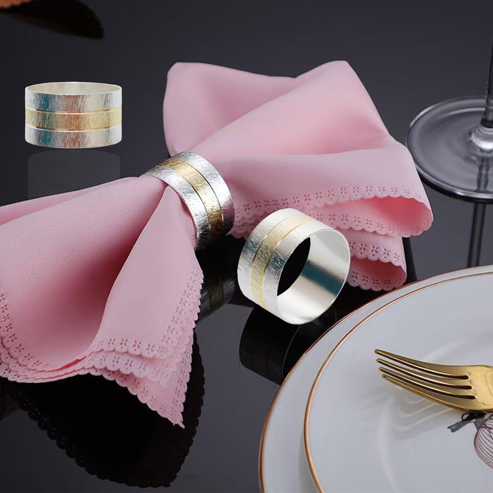 6 portatovaglioli, eleganti accessori decorativi per la tavola, adatti per decorazioni da tavola, feste, eventi speciali e regali (argento e oro)