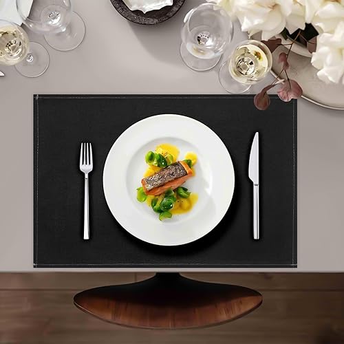 Miniatura 5 de Juego de 4 manteles individuales negros de 12 x 18 pulgadas, resistentes al calor, lavables, fáciles de limpiar, manteles individuales de tela de