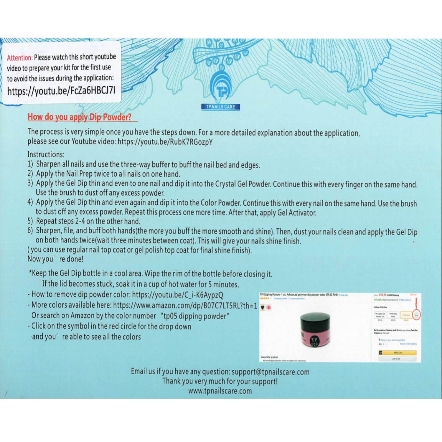 TP Nail Dipping Powder Kit #22. Complete system with 4 dip powder colors 1 oz. per jar plus TP gel dip liquids.