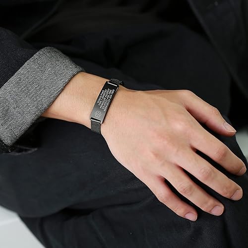 Miniatura 4 de XUANPAI Pulsera de identificación de alerta médica de silicona con grabado personalizado para hombres, ajustable