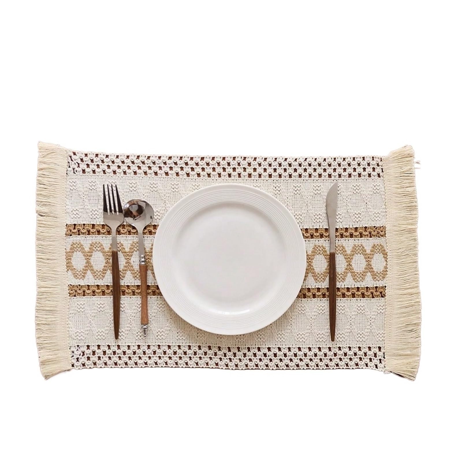 Napperons de table tissés main haut de gamme beige 30x50cm avec glands raffinés