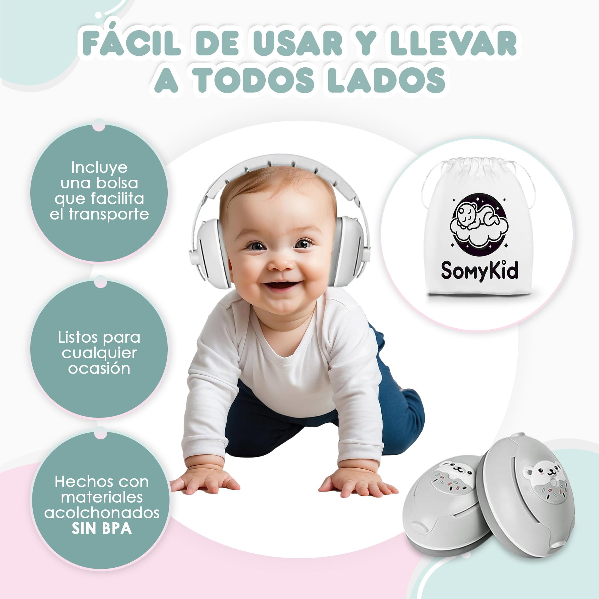 Cascos Antiruido para Bebé - 25dB - 6 Meses a 48 Meses - 2 Diademas - Insonorización para Recién Nacido y Avión