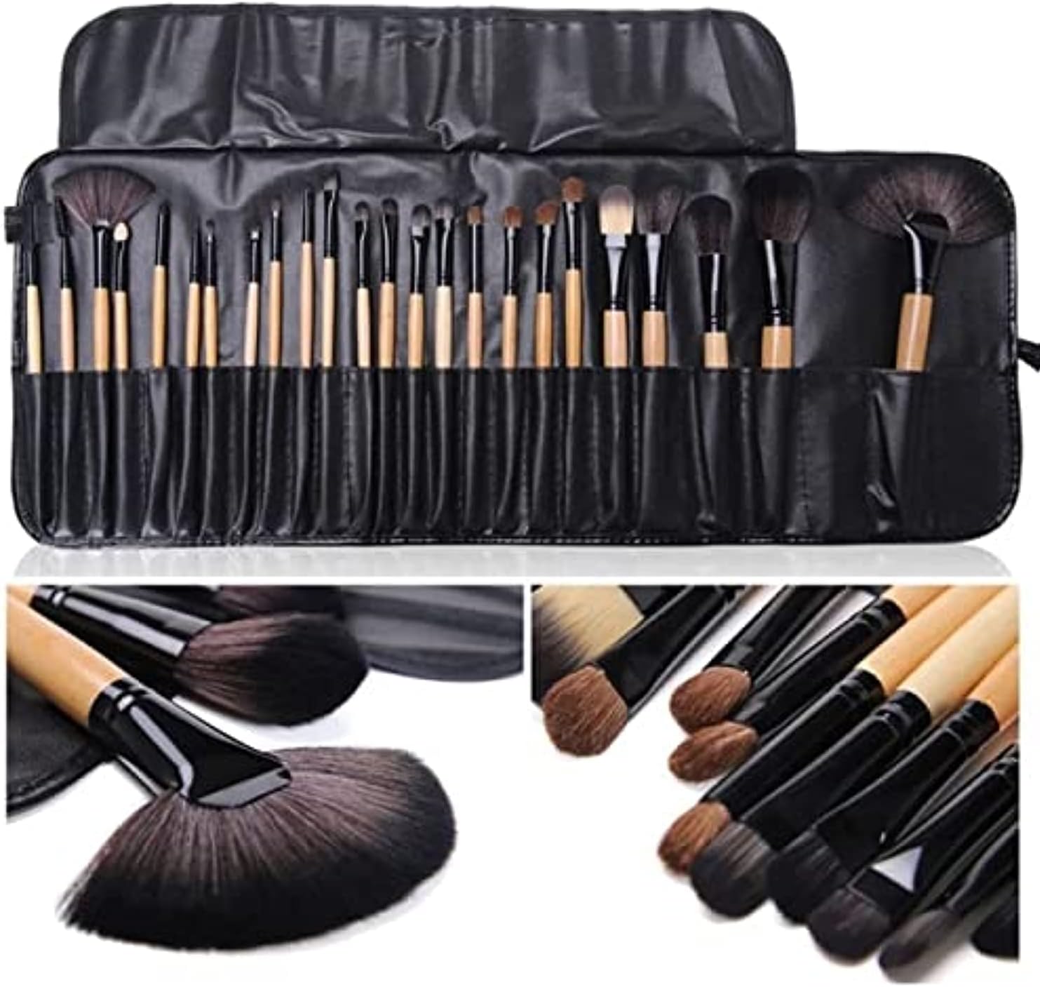 BEAUTY PROFESSIONAL 24 Pcs Makeup Brush Set for Foundation, Face Powder, Blush Blending Brushes, Cruelty-Free Synthetic Fiber Bristles with Leather Case (Handle May Vary)