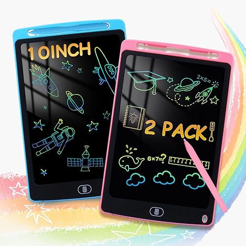 Paquete de 2 tabletas de escritura LCD para niños, juguetes de tablero de garabatos de 10 pulgadas para niños pequeños, tabletas de dibujo coloridas