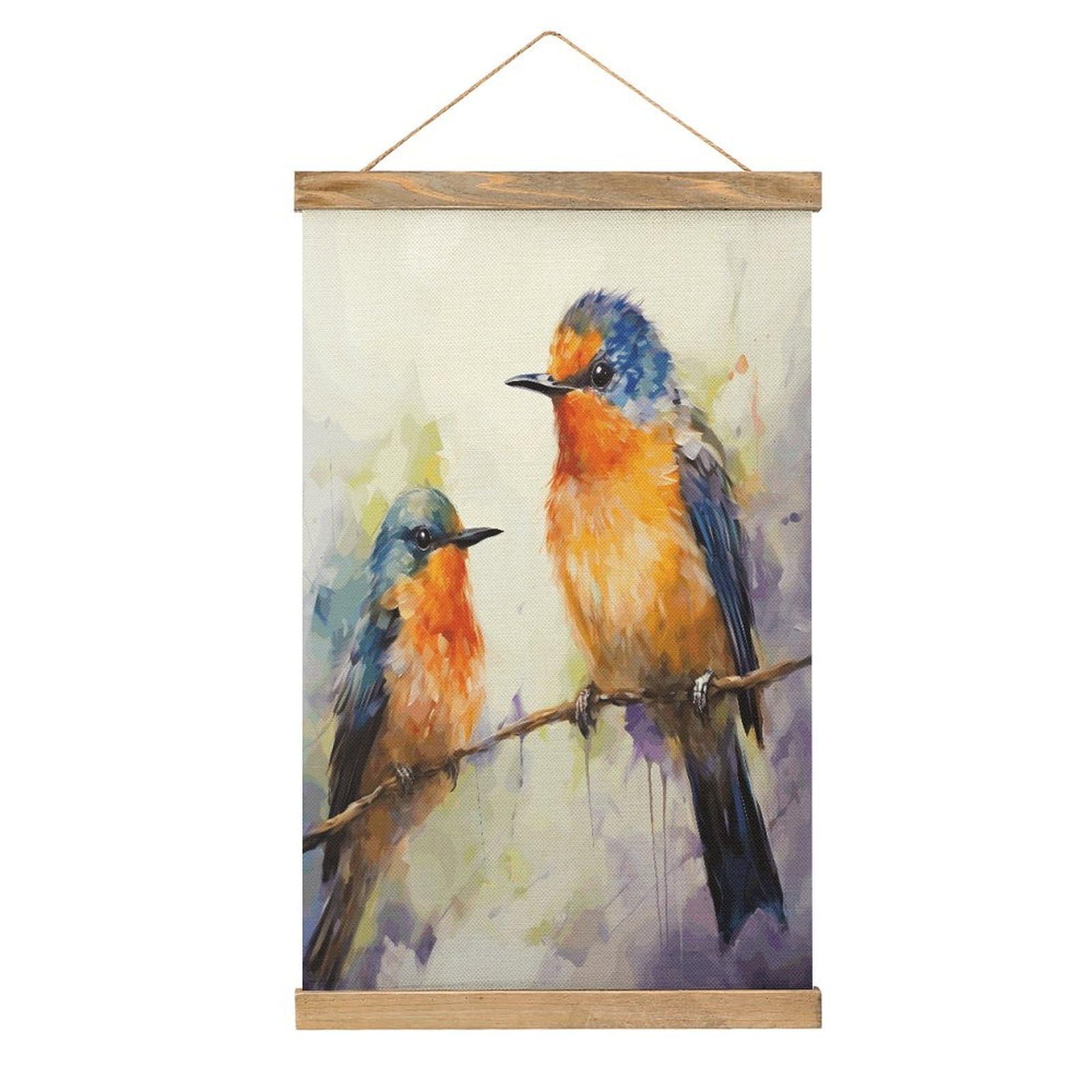 JTREHY Oil Painting Bird Linen Hanging Painting Vintage Poster Wall Art Prints Personality Style Wall Hanging Poster for Living Room Office Bedroom Decor Frame 13.2 X 20.47 Inch